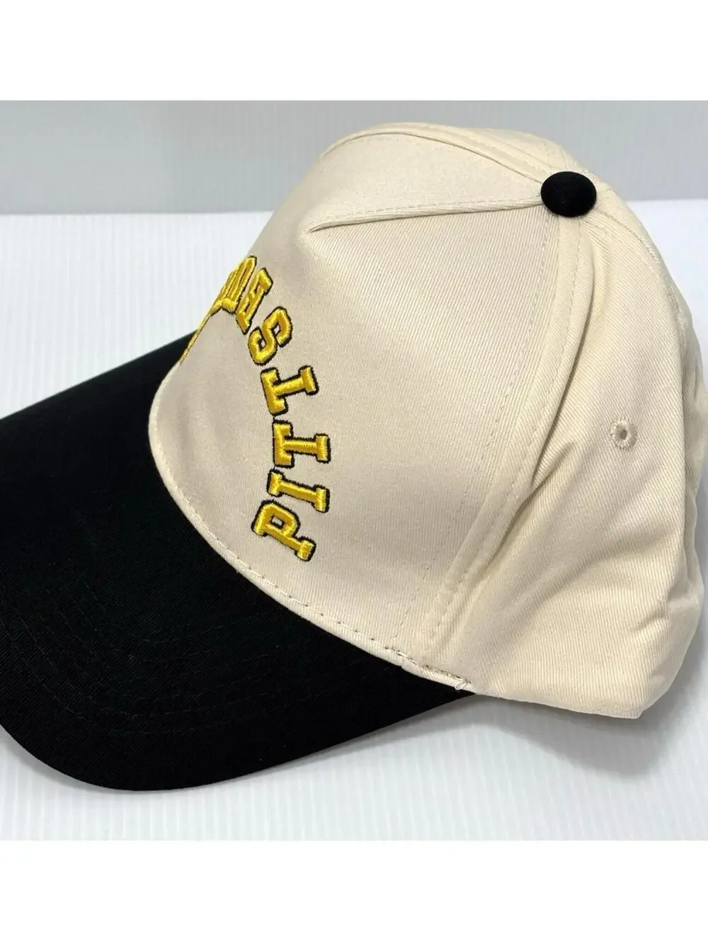 Pittsburgh Baseball Cap Hat Black Cream Yellow Upside Down Writing New Unisexs